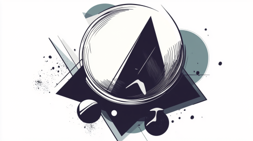 Crystal ball in black ink outline with geometric shapes