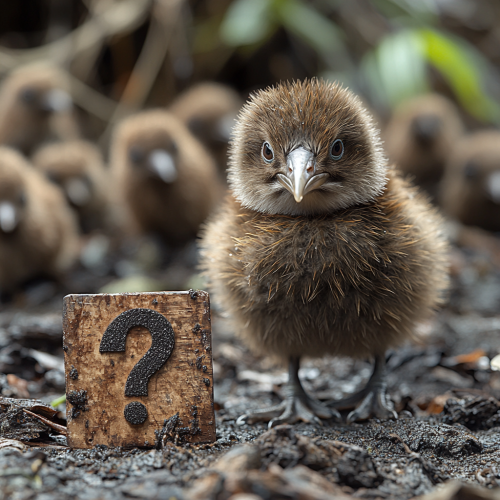 Curious Kiwi Bird with Question Mark