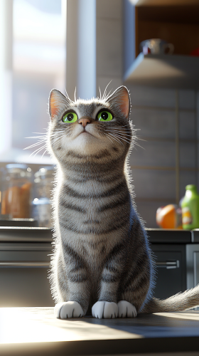 Curious Luna the Tabby Cat Watches Human Groceries