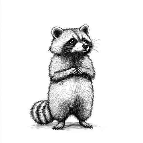 Curious raccoon playing in simple black lines