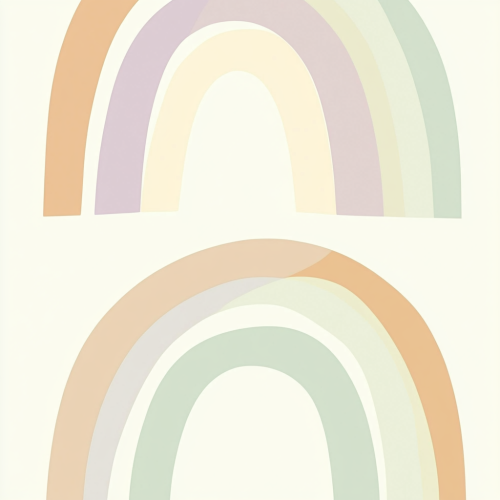 Curved rainbow in pastel colors on cream background.