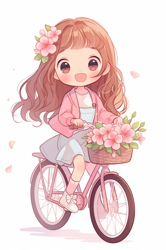 Cute Girl Riding Bicycle with Hopeful Expression Cute Girl Riding Bicycle with Hopeful Expression