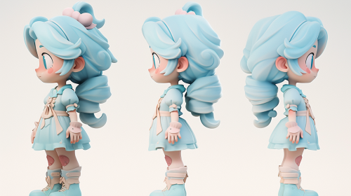 Cute Girl with Blue Gradient Hair Standing