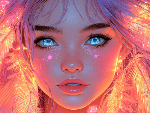 Cute princess cartoon with electronic circuit feathers 