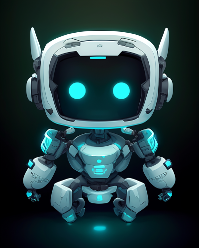 Cute turquoise-and-white robot with glowing LED lights