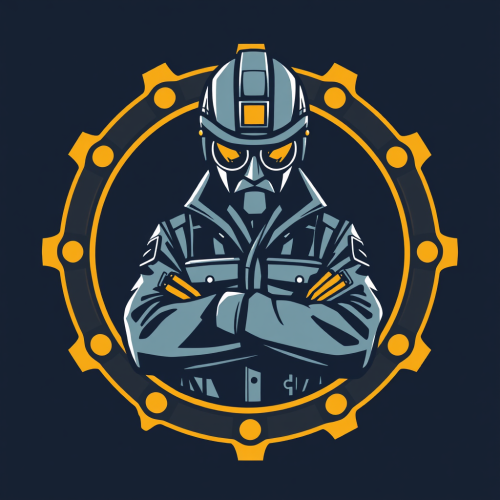 Cyberpunk engineer creates logo solution with industrial integrity.