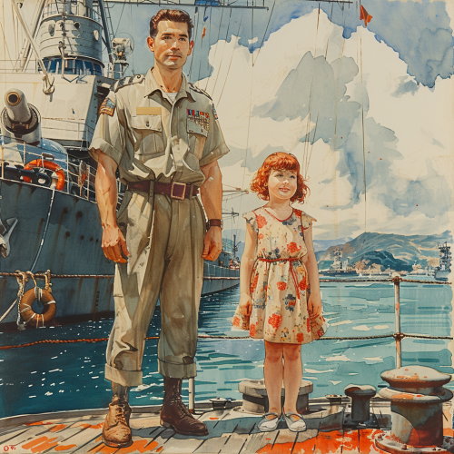 Dad and Daughter on Navy Ship Deck