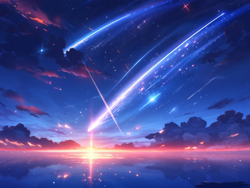 Dance of Red and Blue Stars in Night Sky Dance of Red and Blue Stars in Night Sky