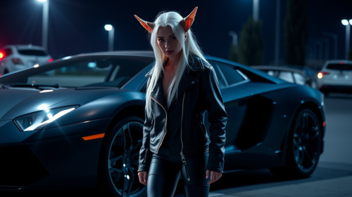 Dark Night Elf Girl Near Lamborghini Aventador