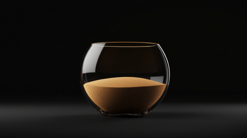 Dark glass abstract object filled with gradient sand swirls.