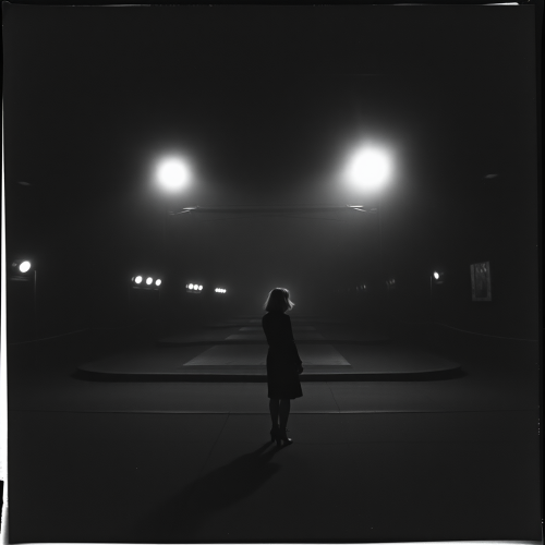 Dark shapes in empty spaces in Arbus photo.