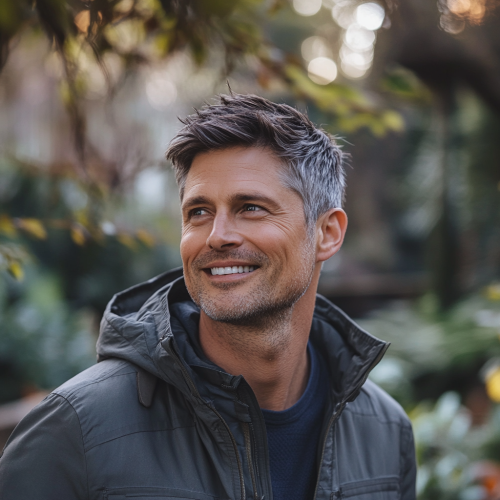 David Miller Smiling in His Peaceful Garden