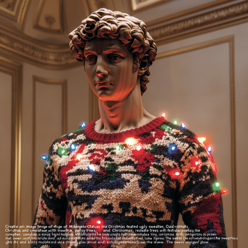 David wearing big sweater with Christmas lights glow