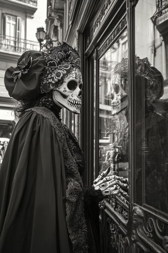 Day of the Dead: People in Costumes entering Building