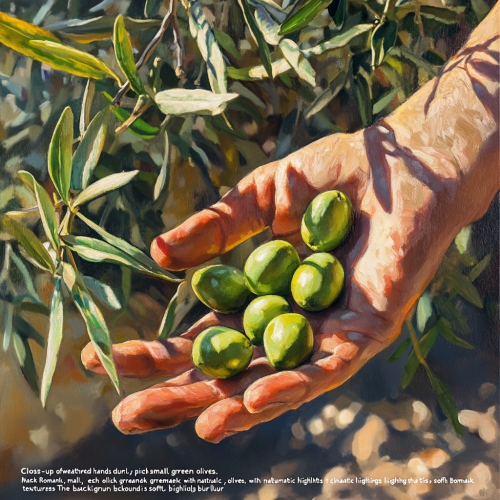 Delicate hands picking green Iranian olives softly