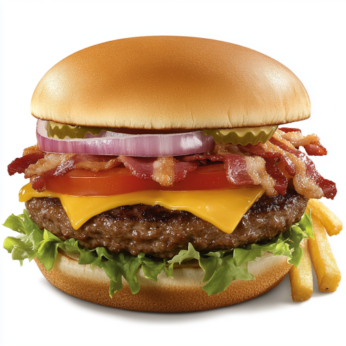 Delicious Bacon Cheeseburger with Fries