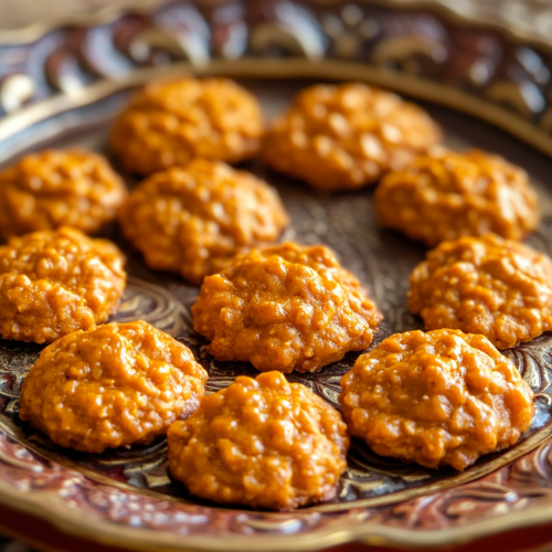 Delicious No-Bake Pumpkin Cookies on Decorative Tray