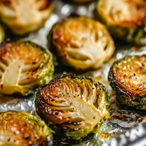 Delicious Roasted Brussels Sprouts in Foil Tray