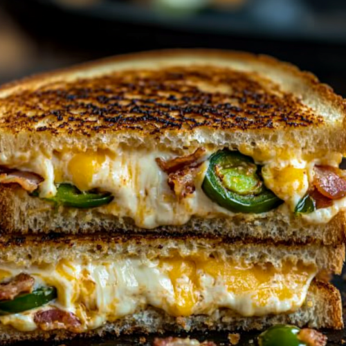 Delicious grilled cheese sandwich with jalapeño and bacon