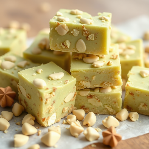 Delicious homemade pistachio butter fudge pieces