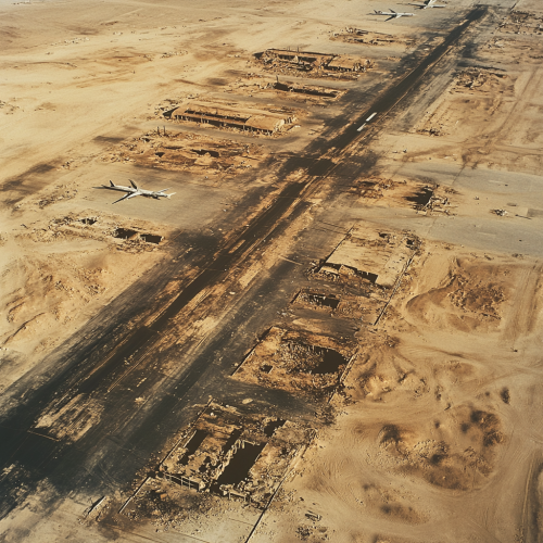 Deserted military airport in the sandy desert