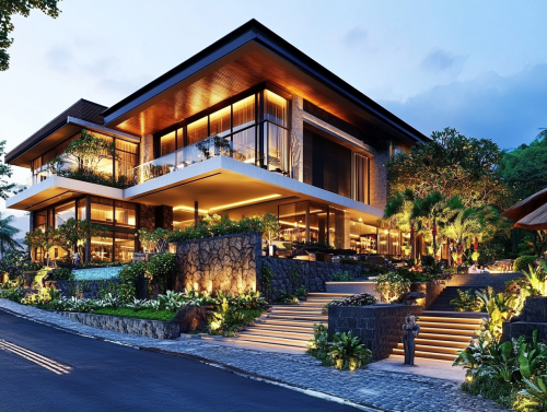 Design of Modern Balinese Retail Building with Luxury Restaurant