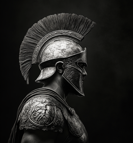 Detailed Black and White Ancient Greek Soldier Portrait