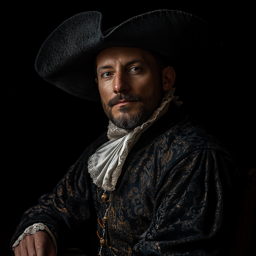 Detailed gothic portrait on black, owner of wealthy tavern. Detailed gothic portrait on black, owner of wealthy tavern.