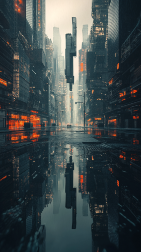 Detailed image of dark, deserted dystopian cityscape in 8K. Detailed image of dark, deserted dystopian cityscape in 8K.