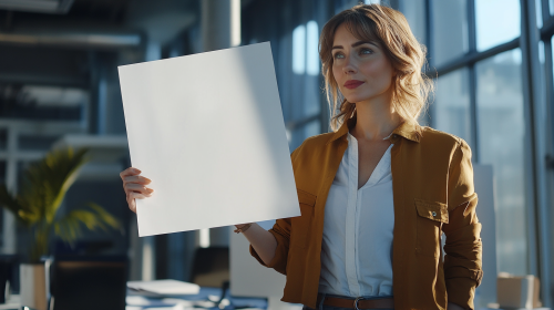 Detailed image of happy businesswoman in modern office.