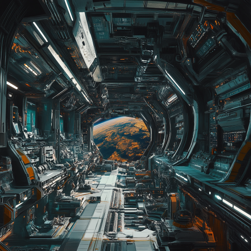 Detailed panoramic image of futuristic space colony interior.