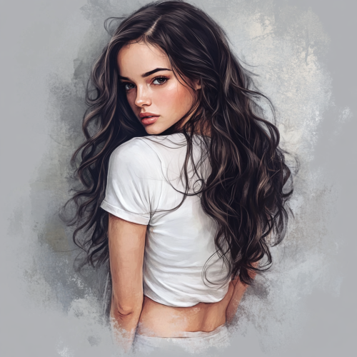 Detailed watercolor of girl with long hair in pain