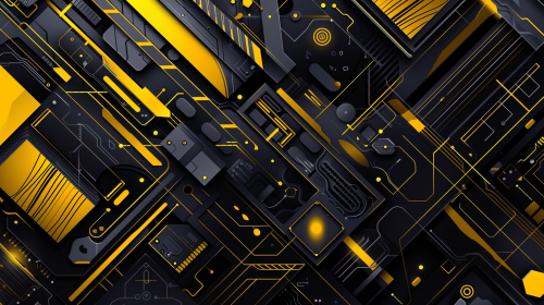 Developers creating video game with abstract geometry drawings.