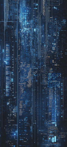 Digital Art with Dark Blue Background and Elements