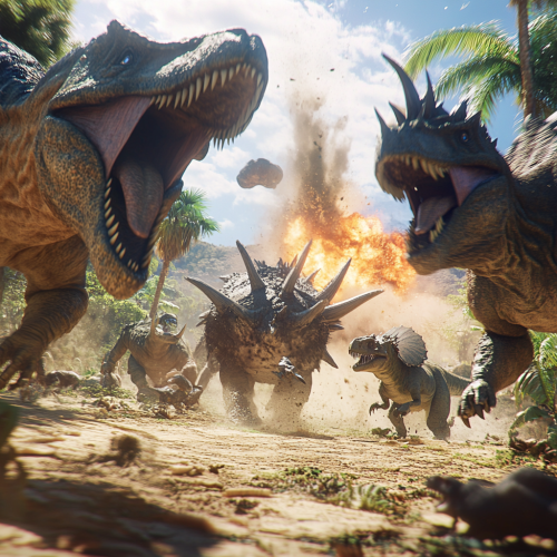 Dinosaurs Running From Comets Impact on Earth's Surface