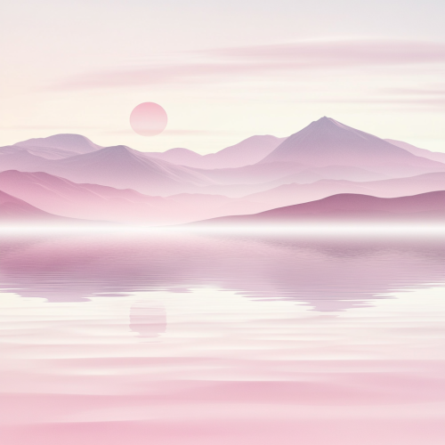 Distant mountains, peaceful water, reflections, light pink, relaxing Zen Distant mountains, peaceful water, reflections, light pink, relaxing Zen