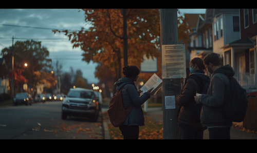 Diverse Group Reads Health Scare Flyer in Town