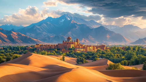 Diverse landscapes of Xinjiang province in warm tones