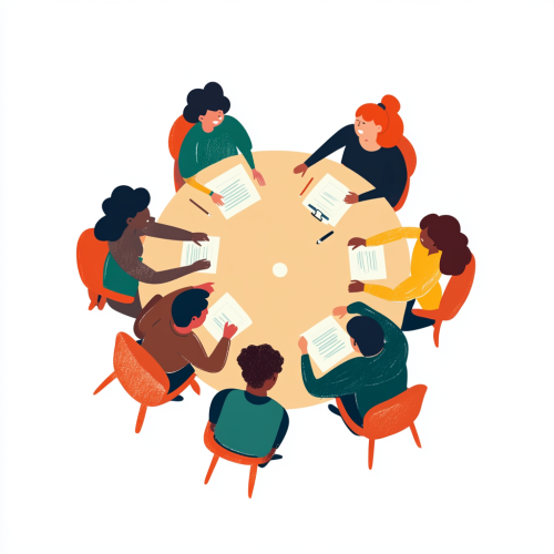 Diverse team working around a round table.