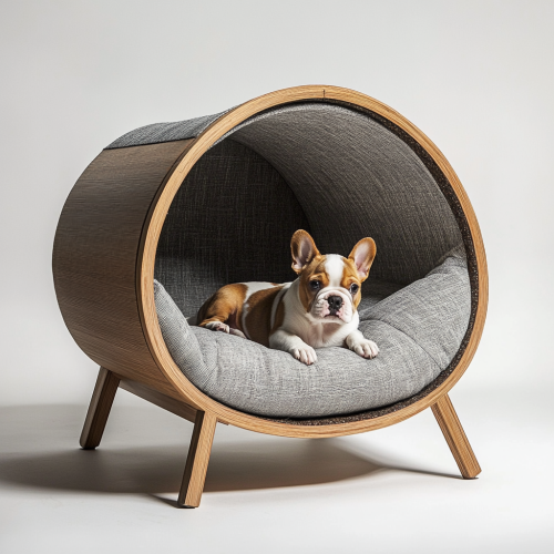 Dog kennel made with sustainable materials, ergonomic design.