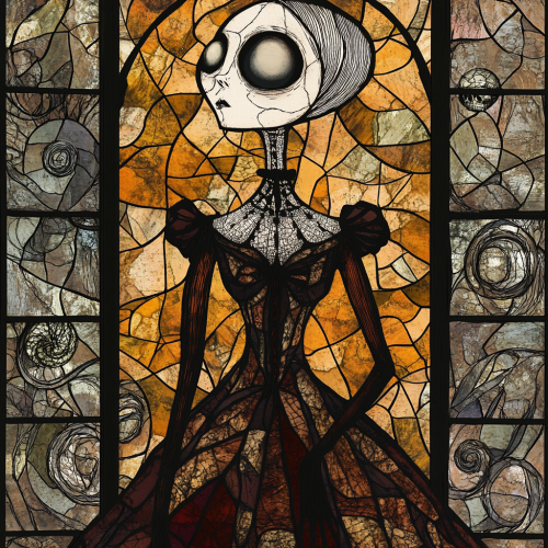 Doll-like Figure in Stained-Glass Dreamscape