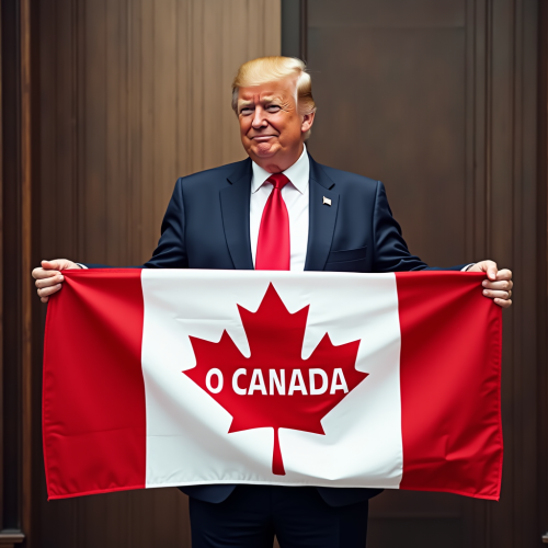 Donald Trump Holding Canadian Flag, 'O Canada'