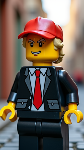 Donald Trump as a lego character in Lego Land.