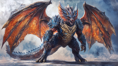 Dragon warrior in blue and gold armor