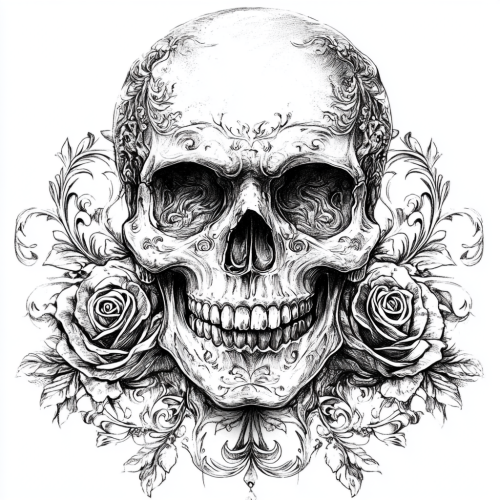 Dramatic Skull Tattoo Design with Intricate Details