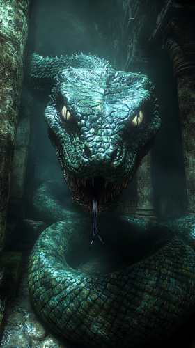 Dreadfang Basilisk lurks in ancient underground temple