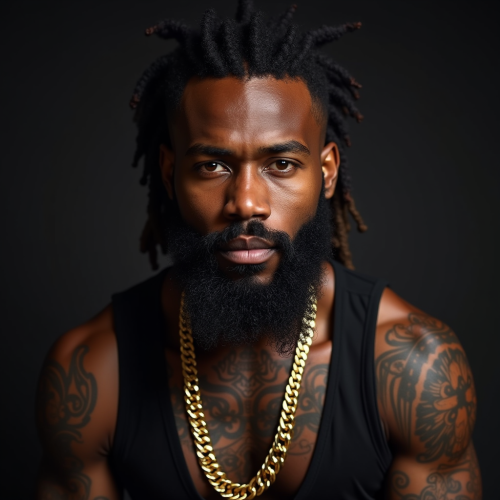 Dreadlocked Muscular Man with Necklace and Tattoos