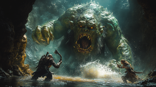 Dwarf warrior and half-elf strike water zombie