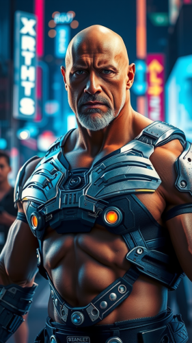 Dwayne Johnson Cyborg in Futuristic Setting