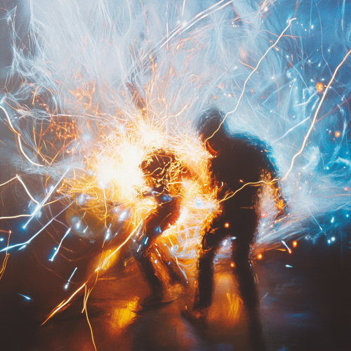 Dynamic, electrifying scene with glowing lights and sparks flying.